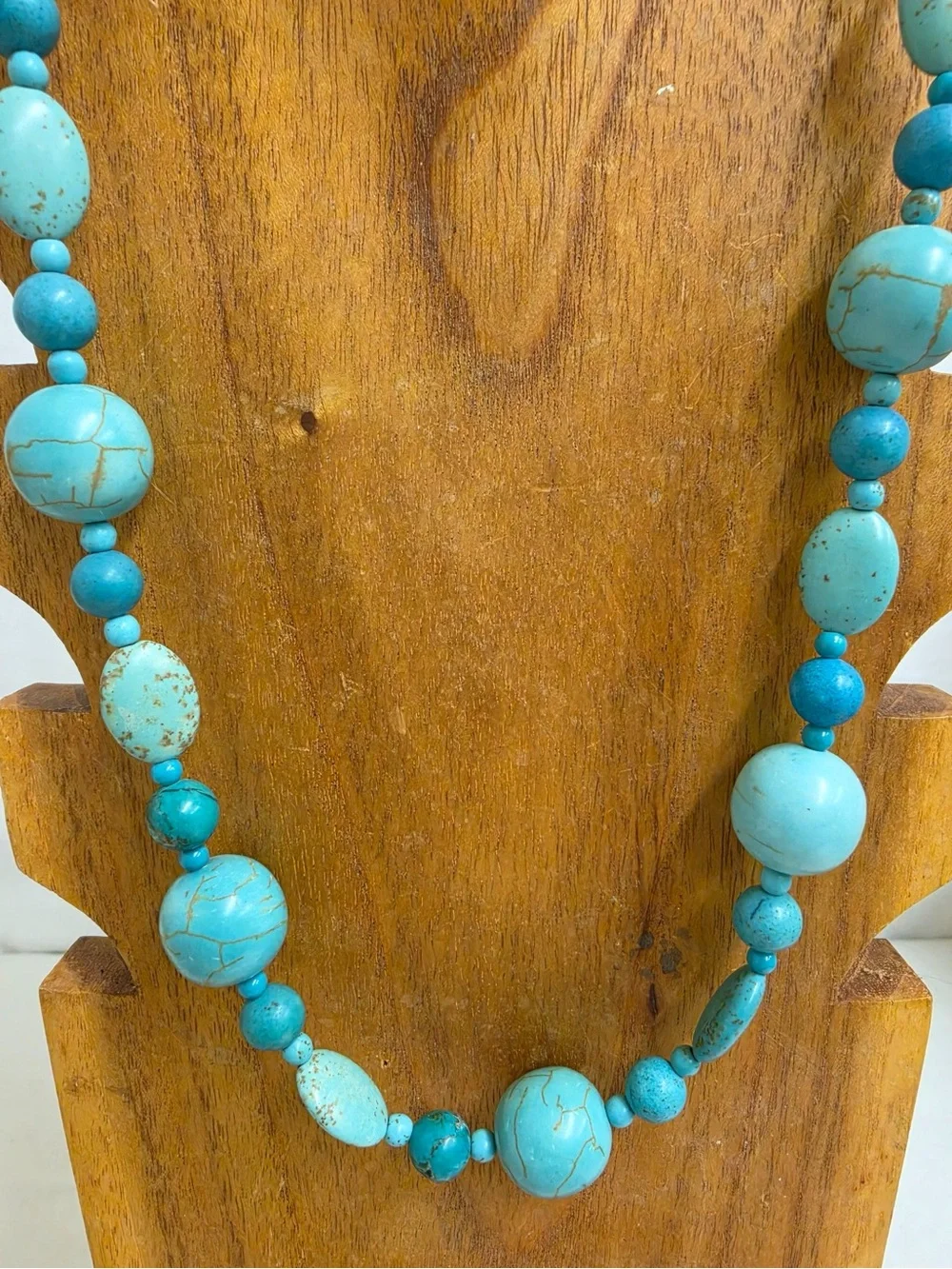 Handmade Turquoise Blue Beaded Necklace Toggle Clasp Boho Southwest New